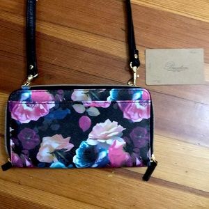 New Buxton Wallet With Strap Black With Flowers